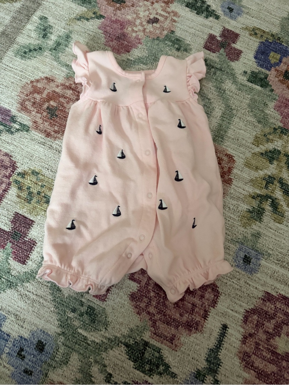 Little Me Pink Embroidered Sailboat One-Piece